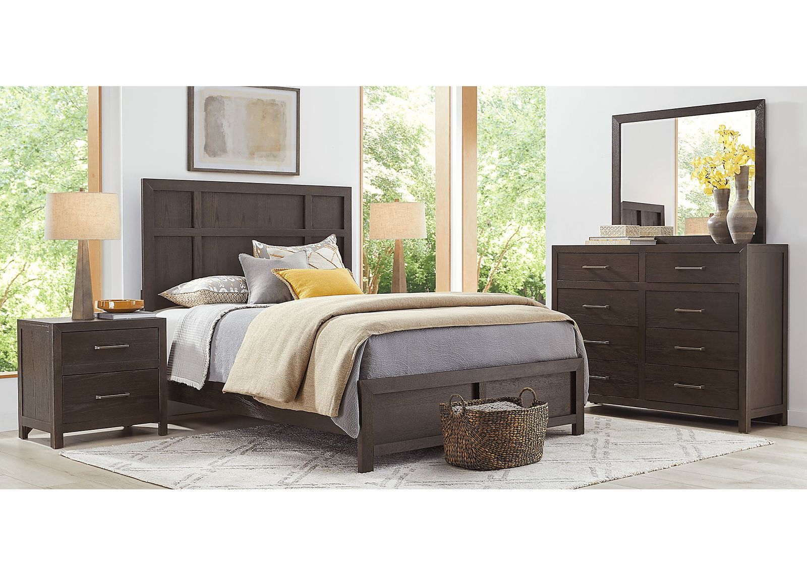 Woodley Dark Brown 7 Pc Queen Panel Bedroom