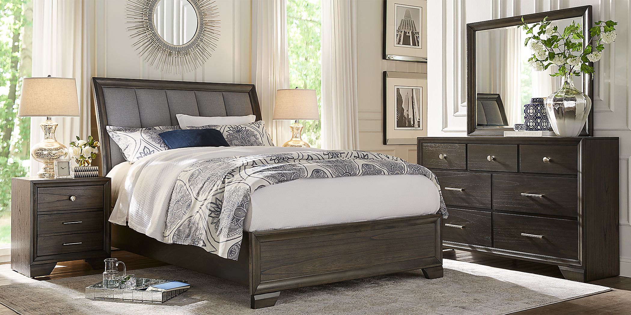 Beckwood Gray 7 Pc Queen Upholstered Sleigh Bedroom