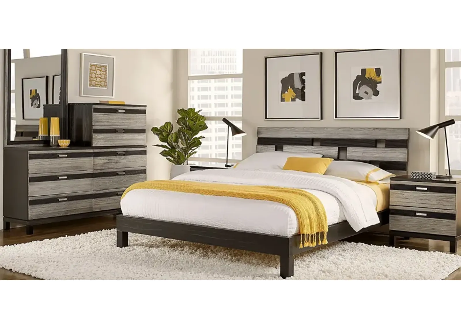 Gardenia Silver 7 Pc Queen Platform Bedroom