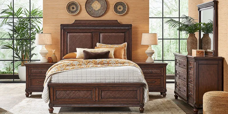 West Indies Brown 7 Pc Queen Panel Bedroom