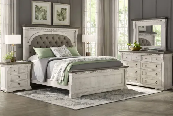 Crestwell Manor White 7 Pc Queen Upholstered Bedroom