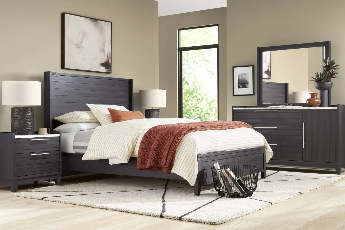 Ellenbrook Black 7 Pc King Panel Bedroom