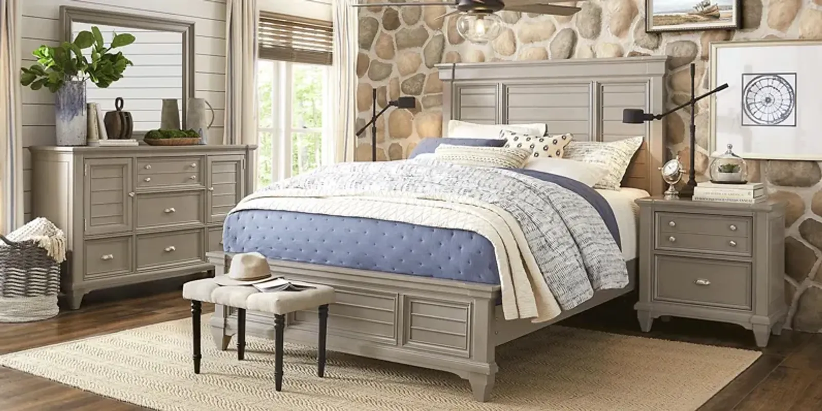 Hilton Head Gray 7 Pc King Panel Bedroom