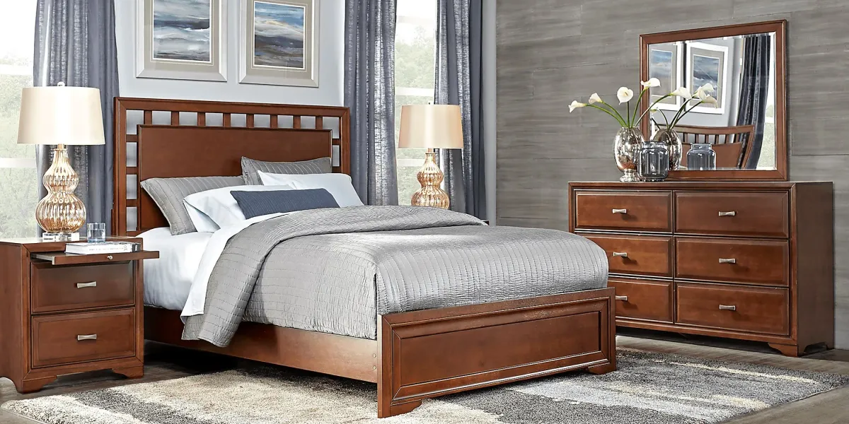 Belcourt Brown Cherry 5 Pc King Lattice Bedroom