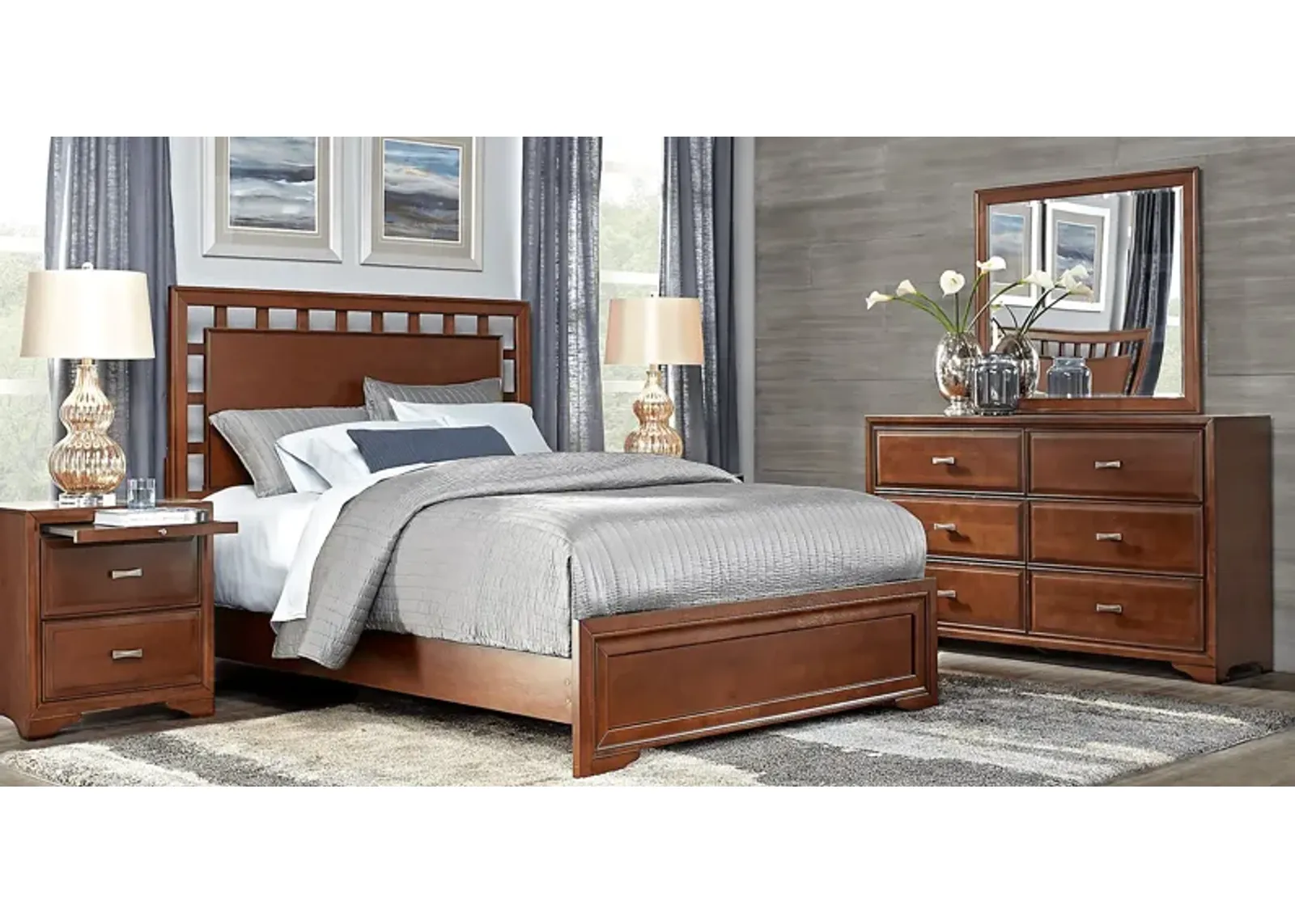 Belcourt Brown Cherry 5 Pc King Lattice Bedroom