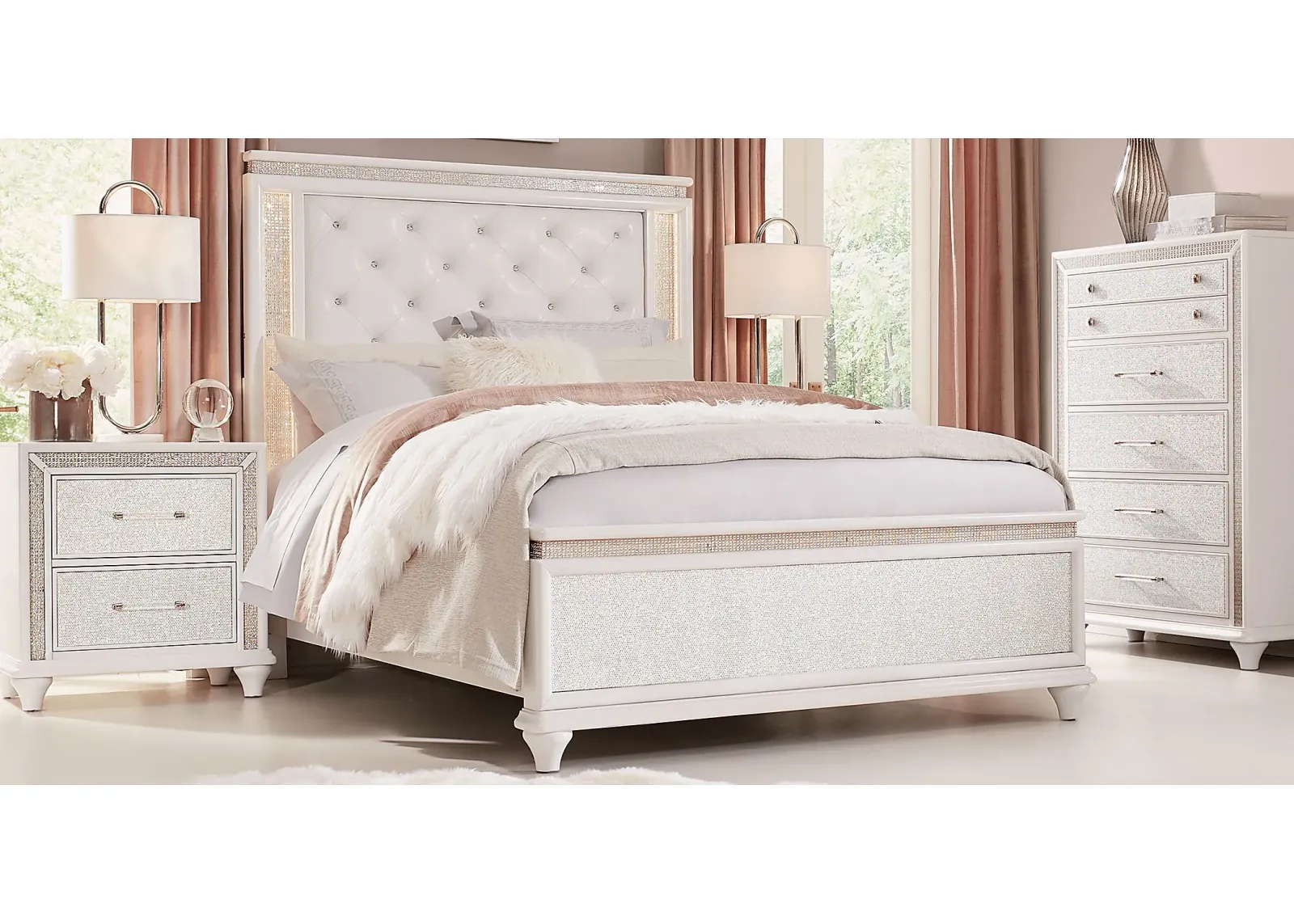 Vegas White 5 Pc Queen Panel Bedroom