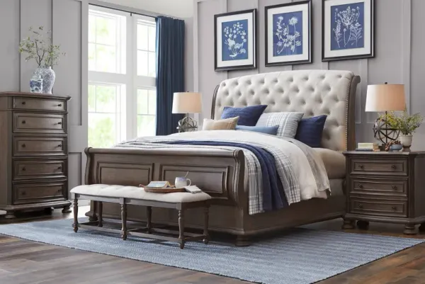 Armitage Dark Brown 5 Pc Queen Upholstered Bedroom