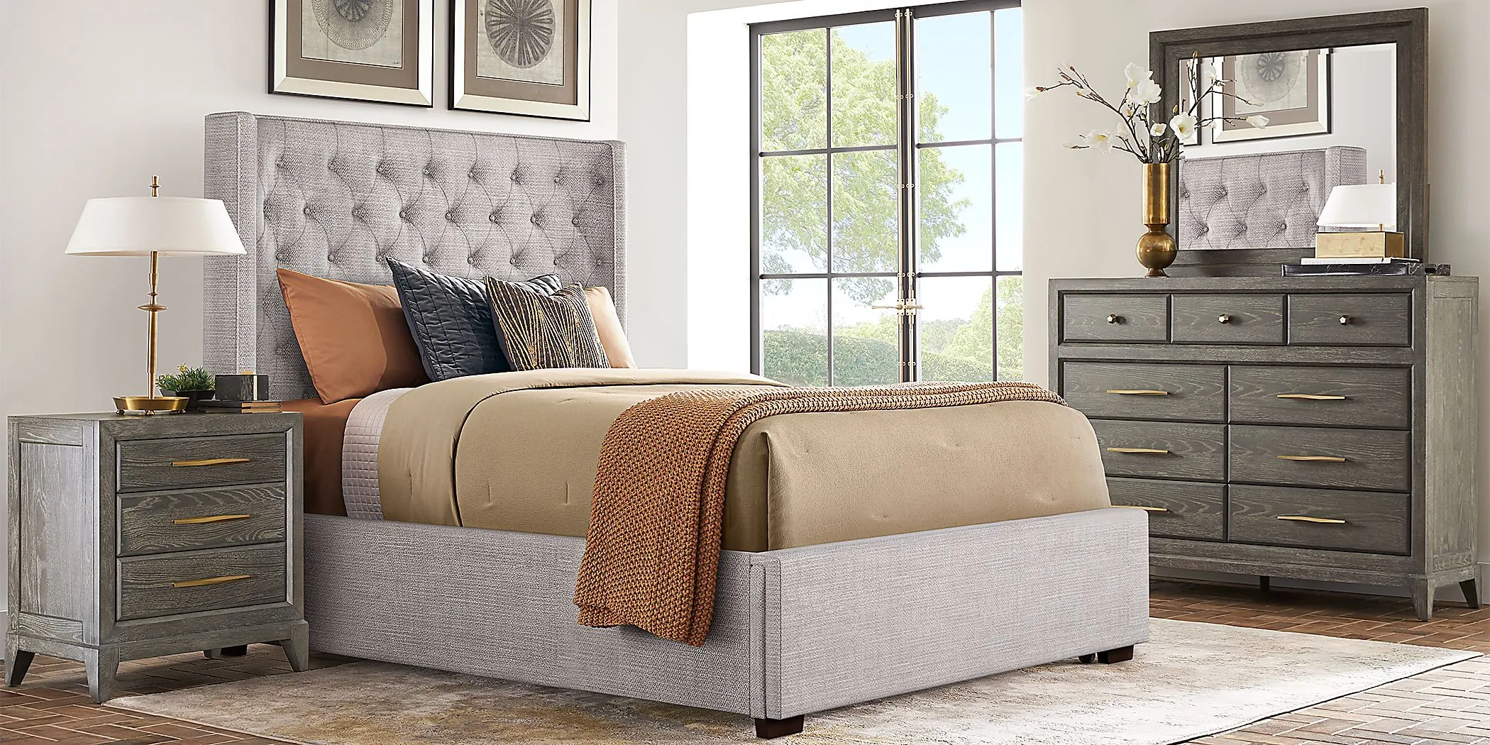 Kailey Park Charcoal 5 Pc Bedroom With Harlow Hill Gray Queen Upholstered Storage Bed