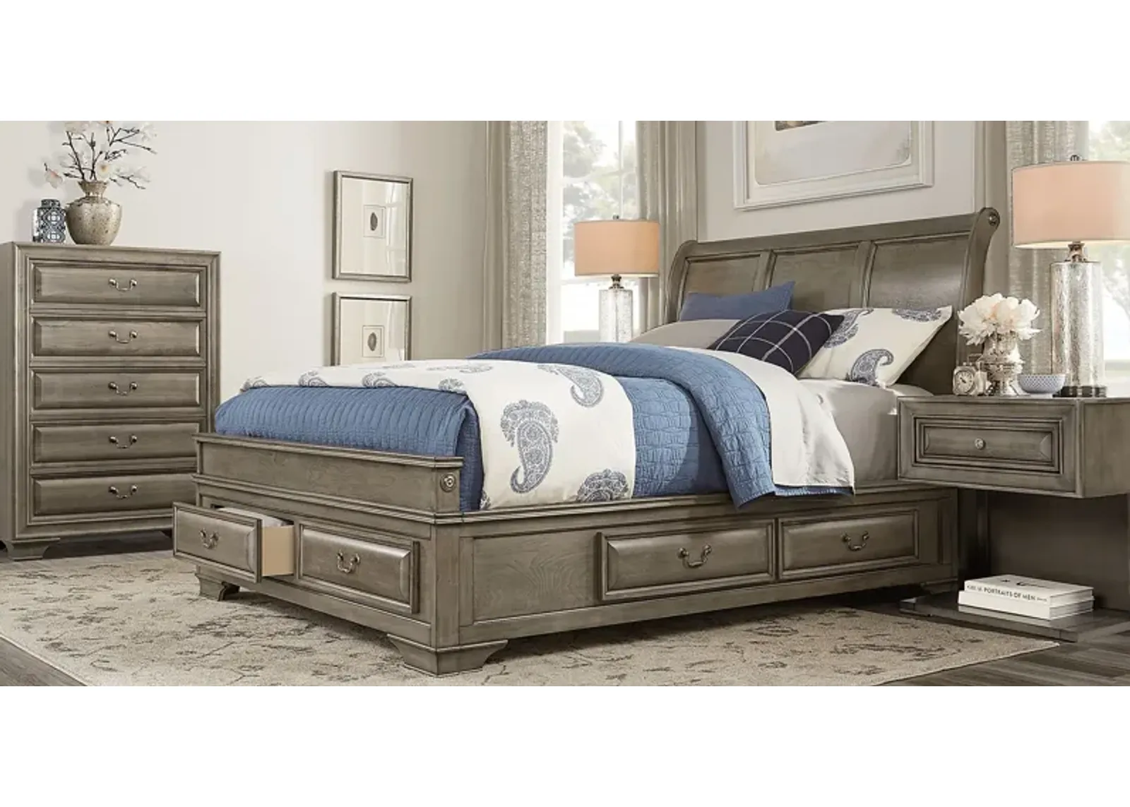 Mill Valley II Gray 5 Pc King Sleigh Bedroom with Storage