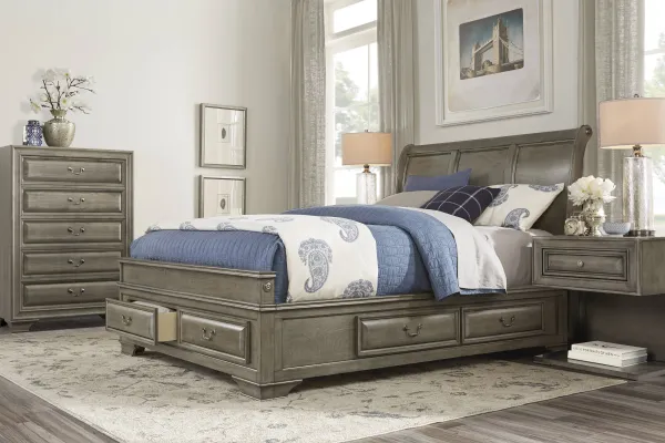 Mill Valley II Gray 5 Pc King Sleigh Bedroom with Storage