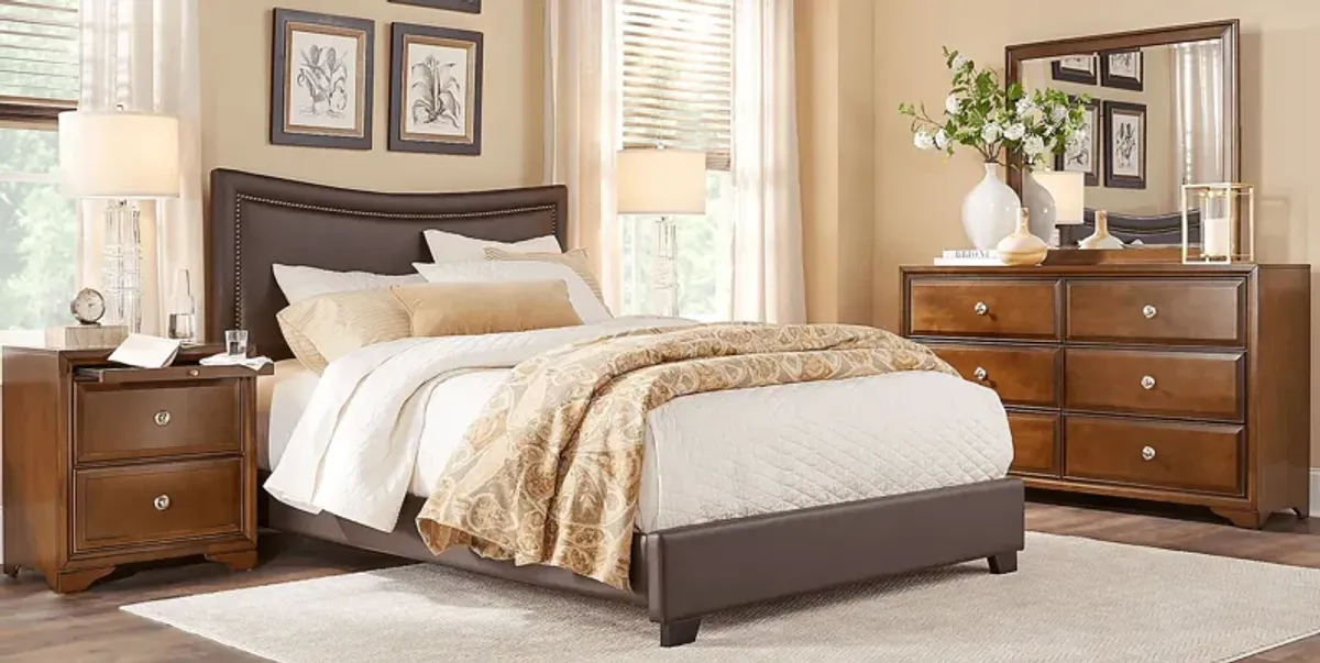 Belcourt Brown Cherry 7 Pc Bedroom with Genoa Brown Queen Upholstered Bed