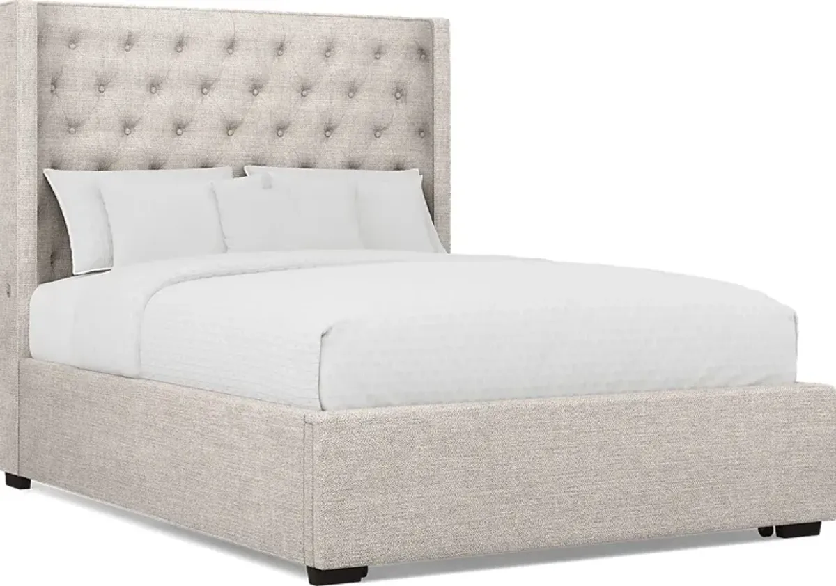 Kailey Park Light Oak 5 Pc Bedroom With Harlow Hill Taupe Queen Upholstered Storage Bed