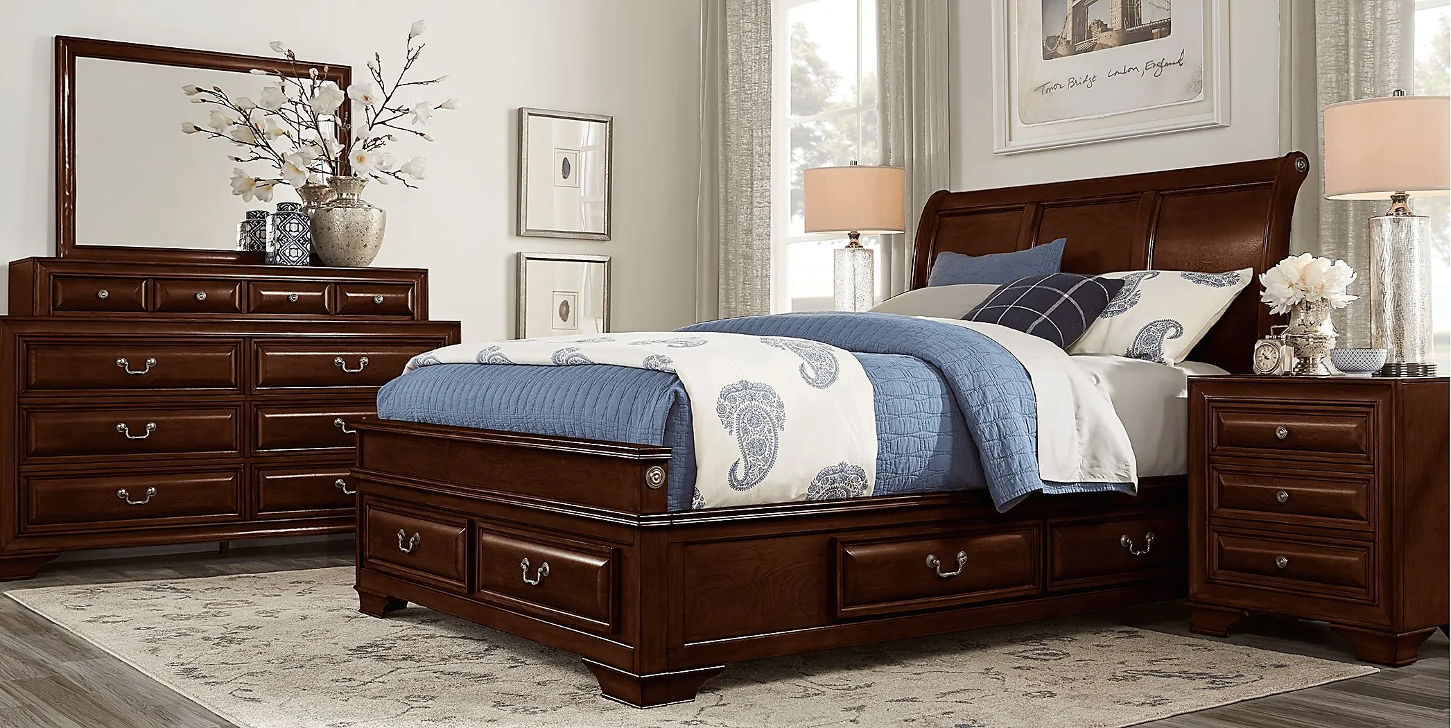 Mill Valley II Cherry 5 Pc Queen Sleigh Bedroom with Storage