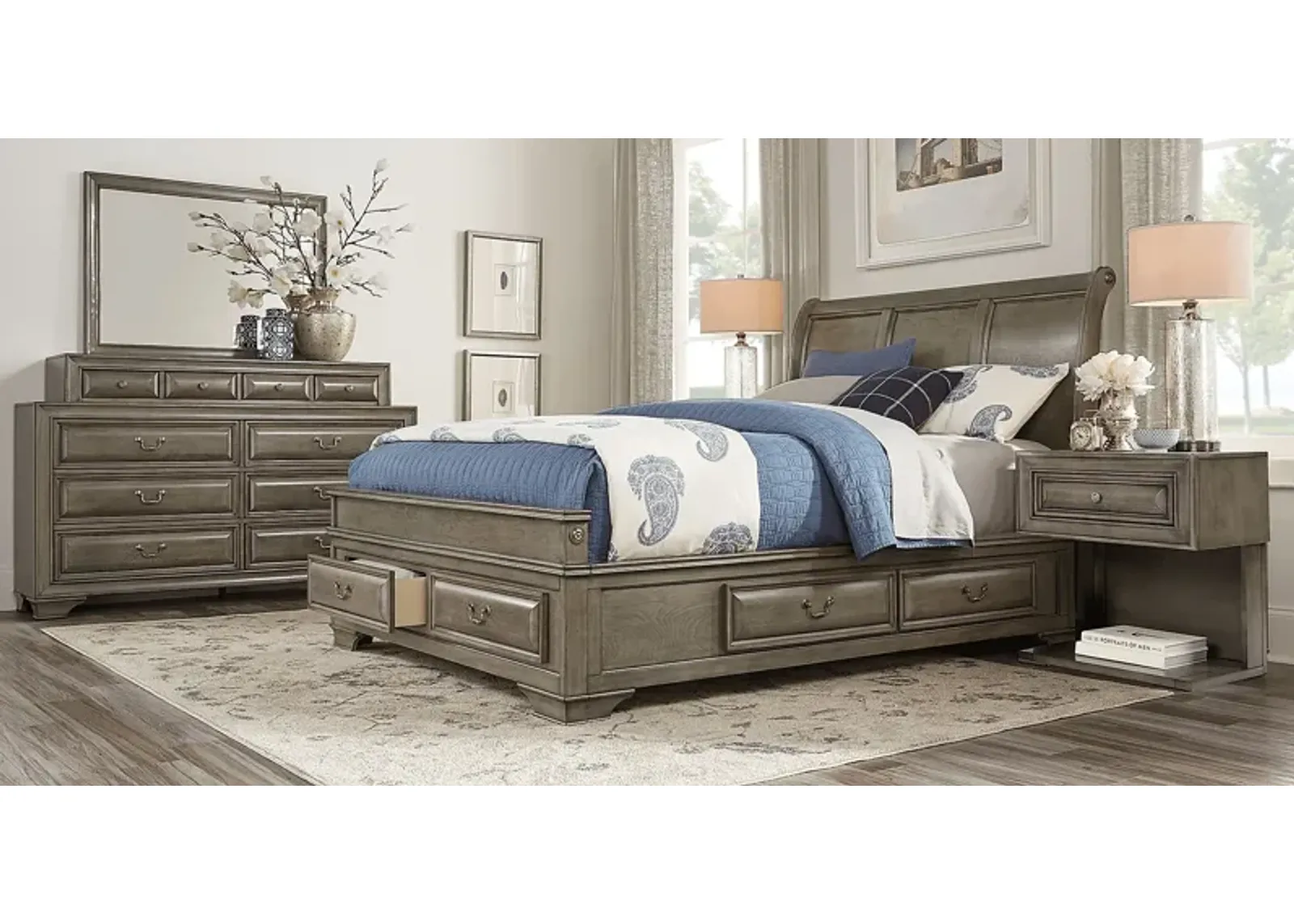 Mill Valley II Gray 5 Pc Queen Sleigh Bedroom with Storage