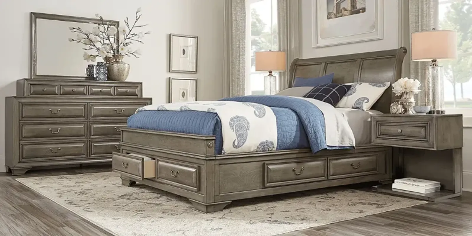 Mill Valley II Gray 5 Pc Queen Sleigh Bedroom with Storage