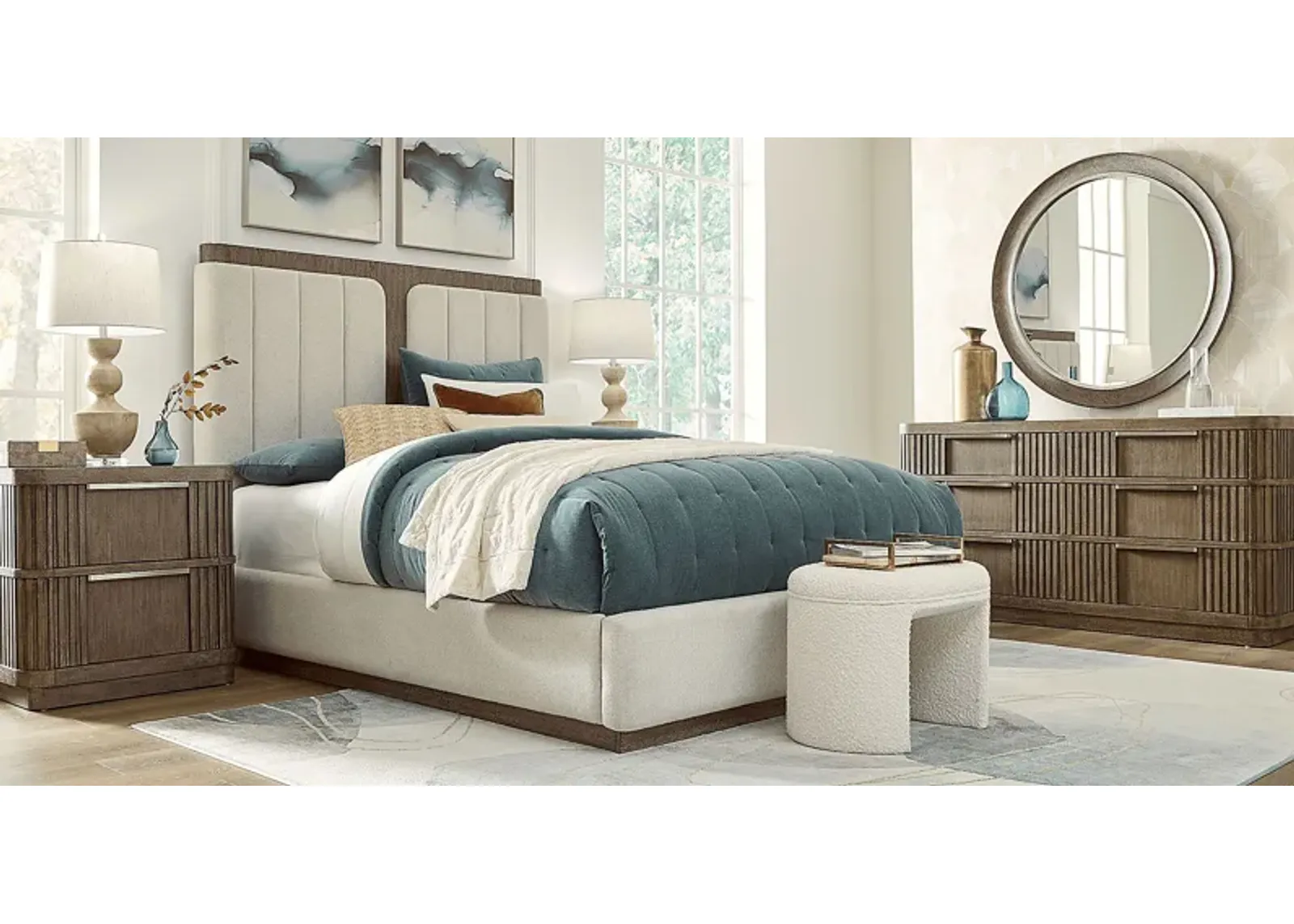 Sausalito Stone 7 Pc Queen Upholstered Bedroom