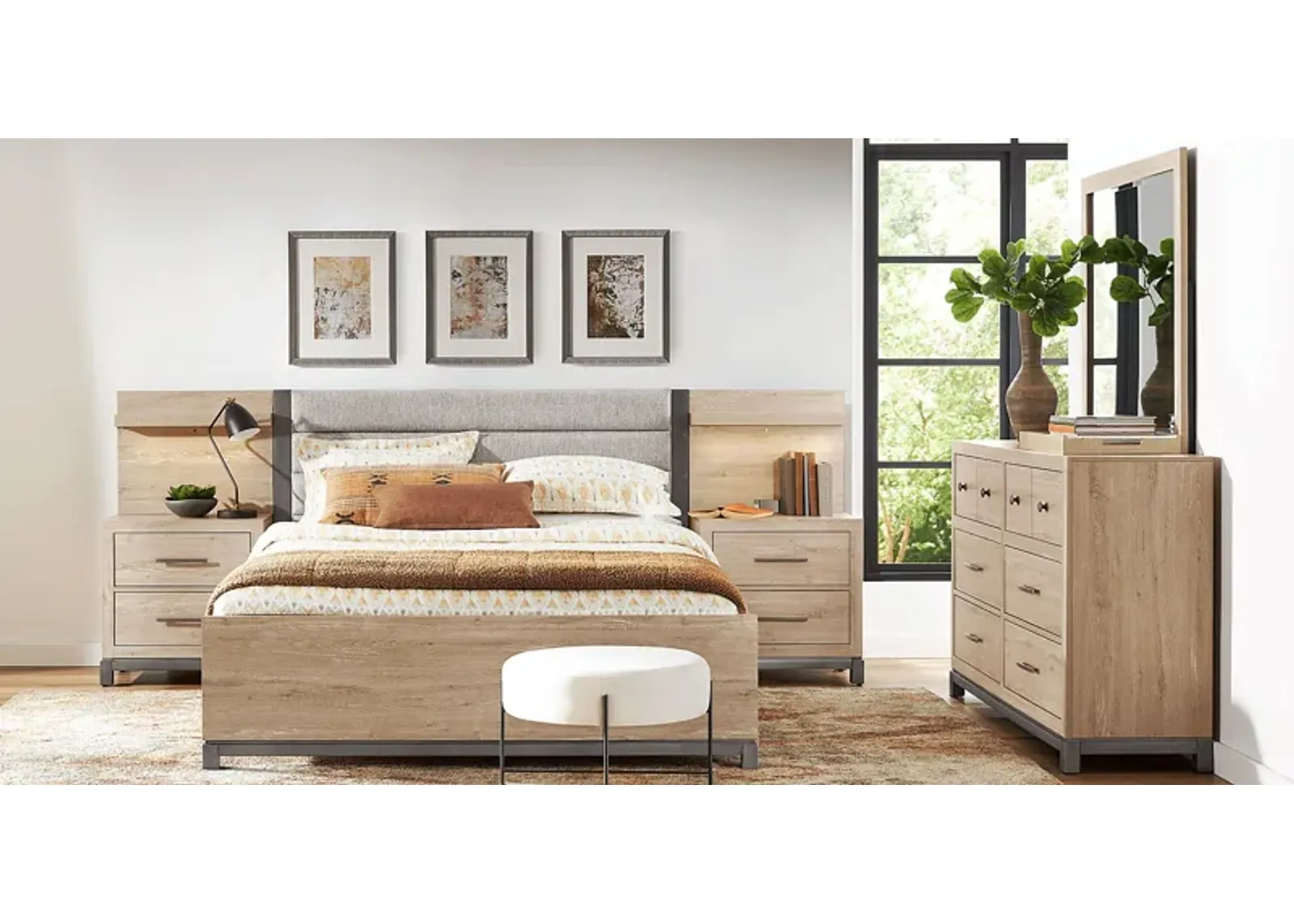 Maxton Place Natural 9 Pc Queen Bedroom