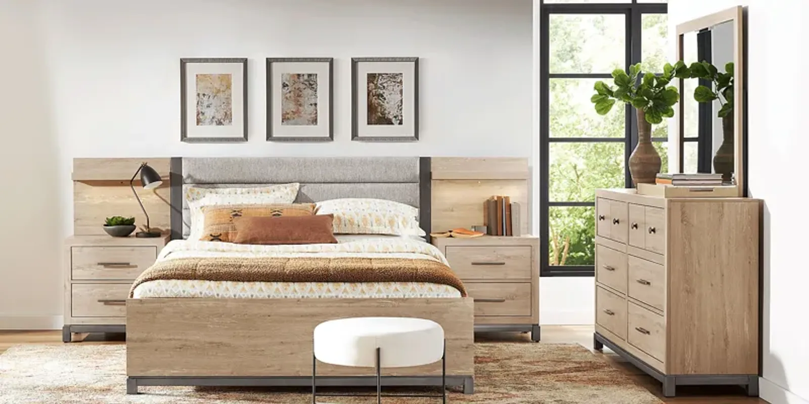 Maxton Place Natural 9 Pc Queen Bedroom