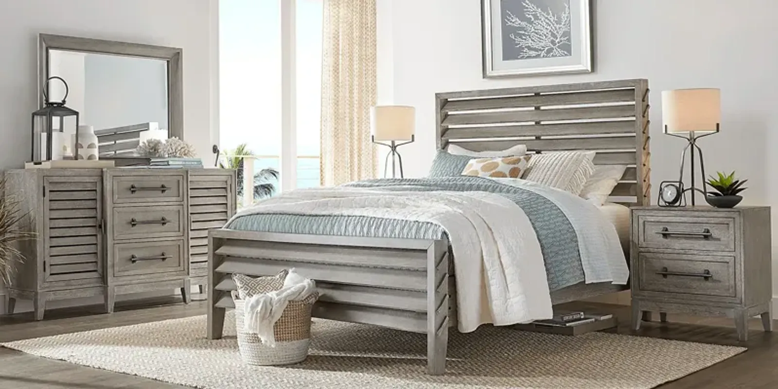 River Falls Light Gray 5 Pc Queen Slat Bedroom