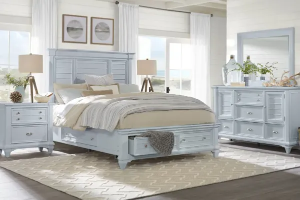 Hilton Head Blue 5 Pc Queen Storage Bedroom