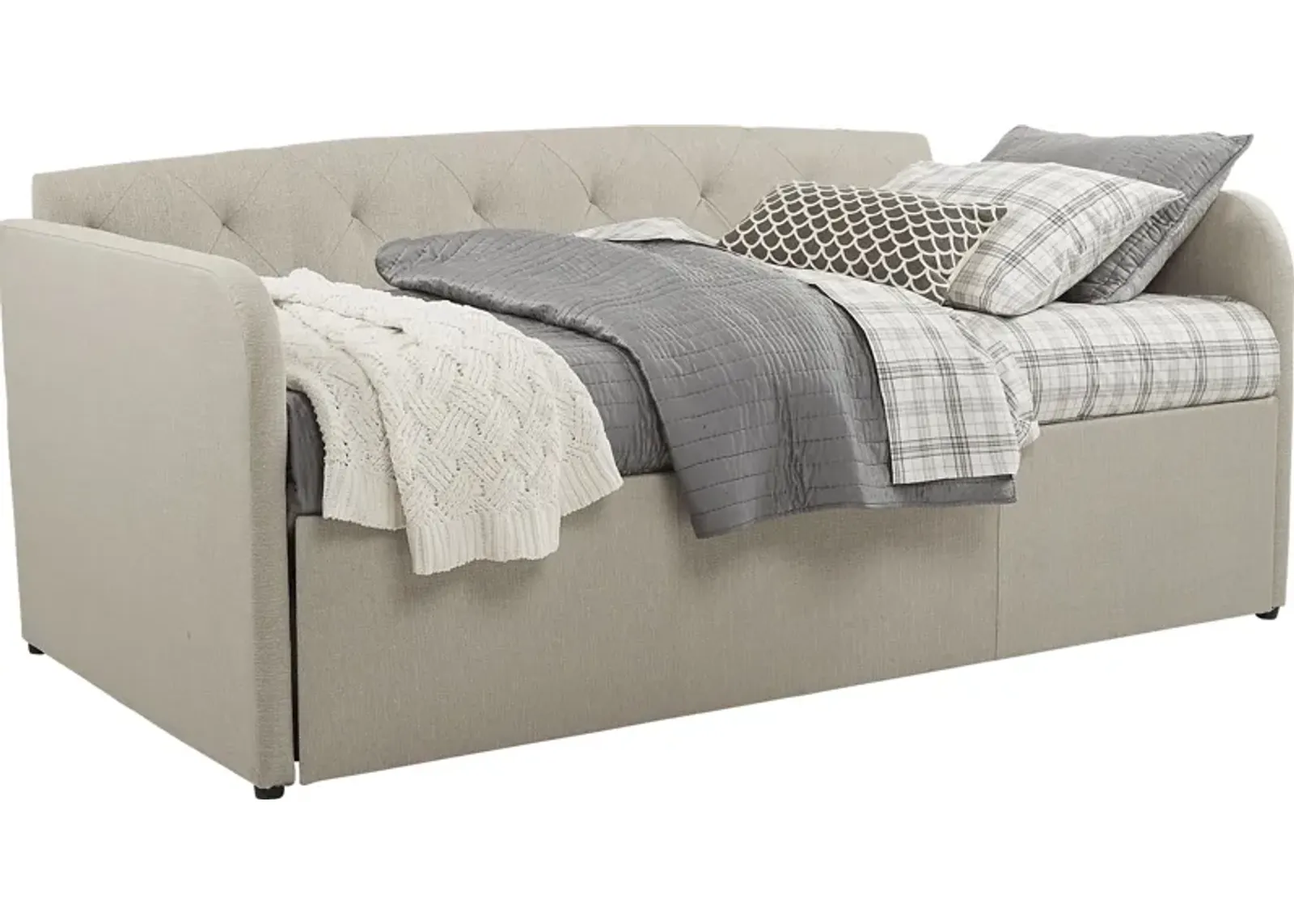 Lanie Beige Tufted Daybed with Trundle