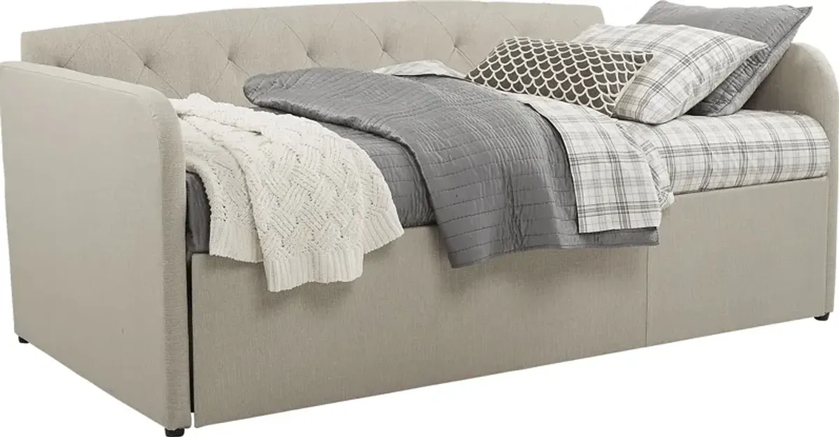 Lanie Beige Tufted Daybed with Trundle