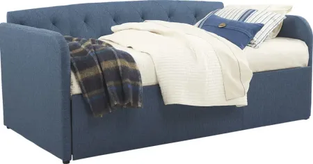 Lanie Blue Tufted Daybed with Trundle