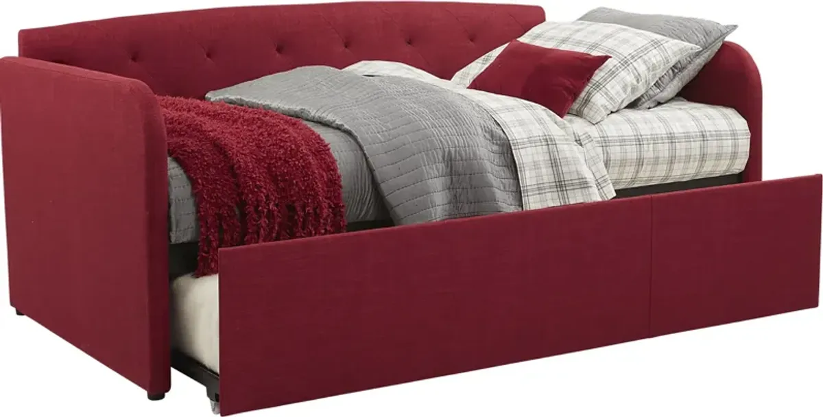 Lanie Red Tufted Daybed with Trundle