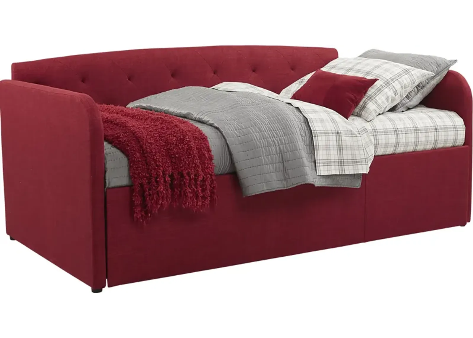 Lanie Red Tufted Daybed with Trundle