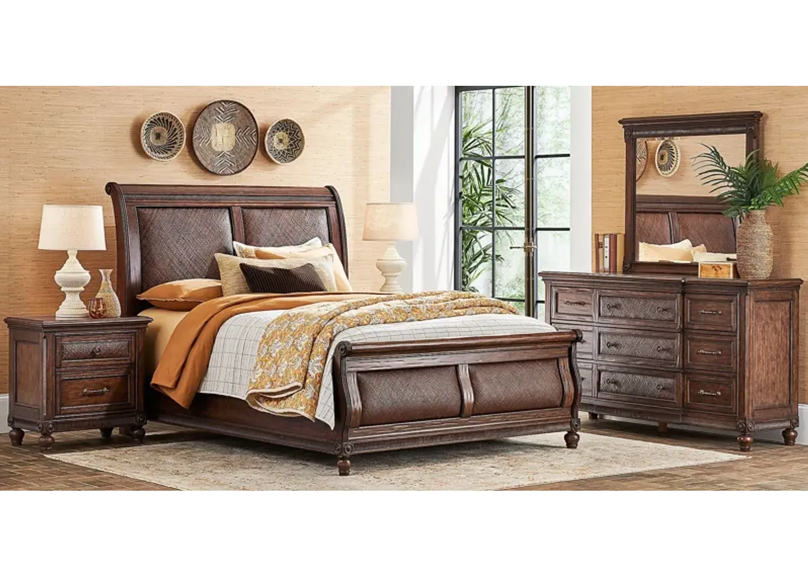 West Indies Brown 5 Pc Queen Sleigh Bedroom