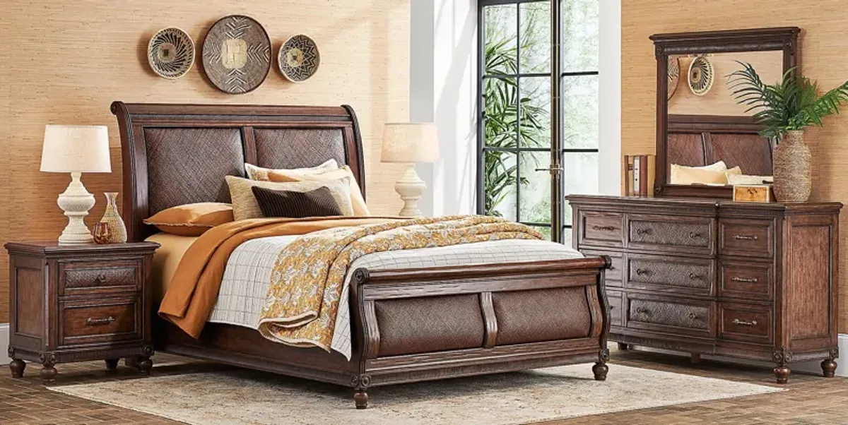 West Indies Brown 5 Pc Queen Sleigh Bedroom