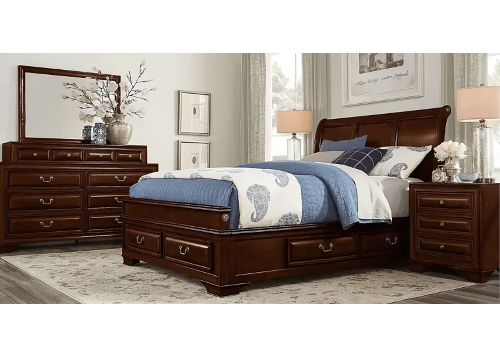 Mill Valley II Cherry 5 Pc King Sleigh Bedroom with Storage