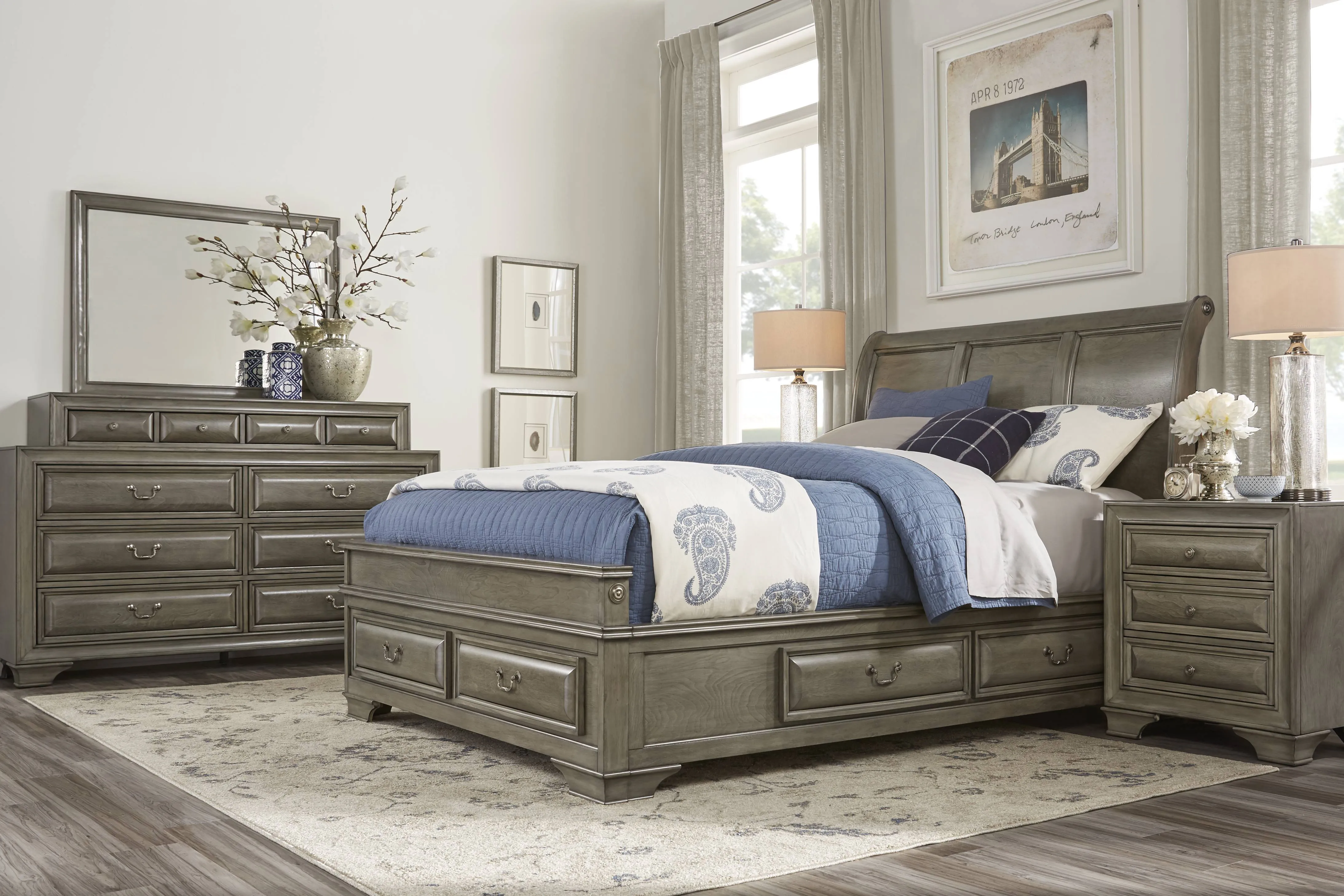Mill Valley II Gray 5 Pc King Sleigh Bedroom with Storage