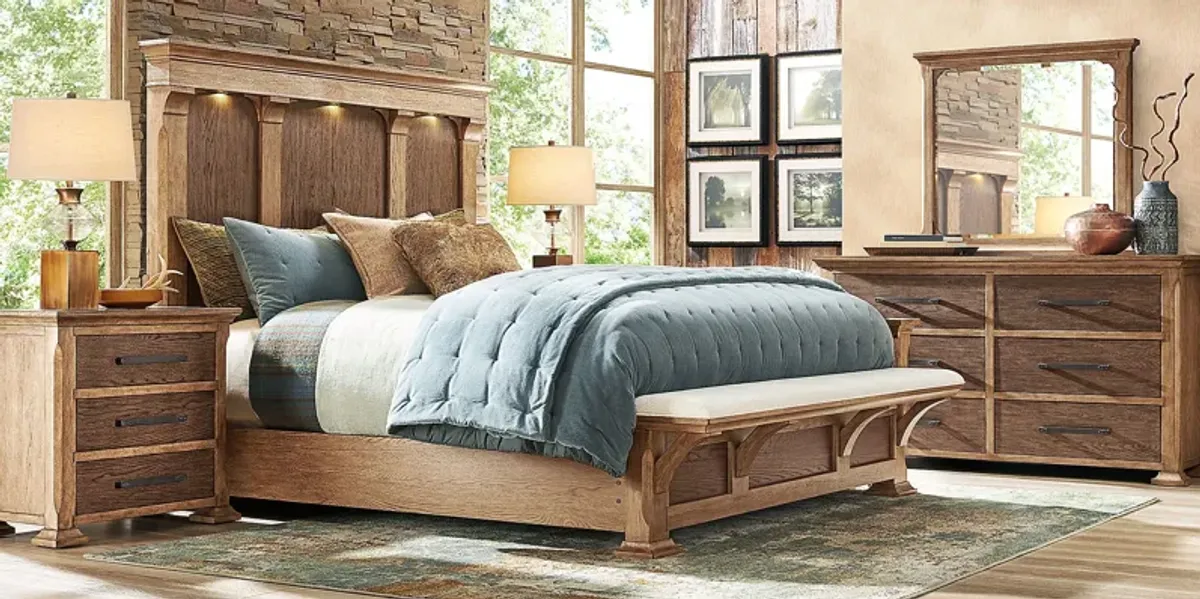 Telluride Brown 5 Pc King Panel Bedroom with Upholstered Bench