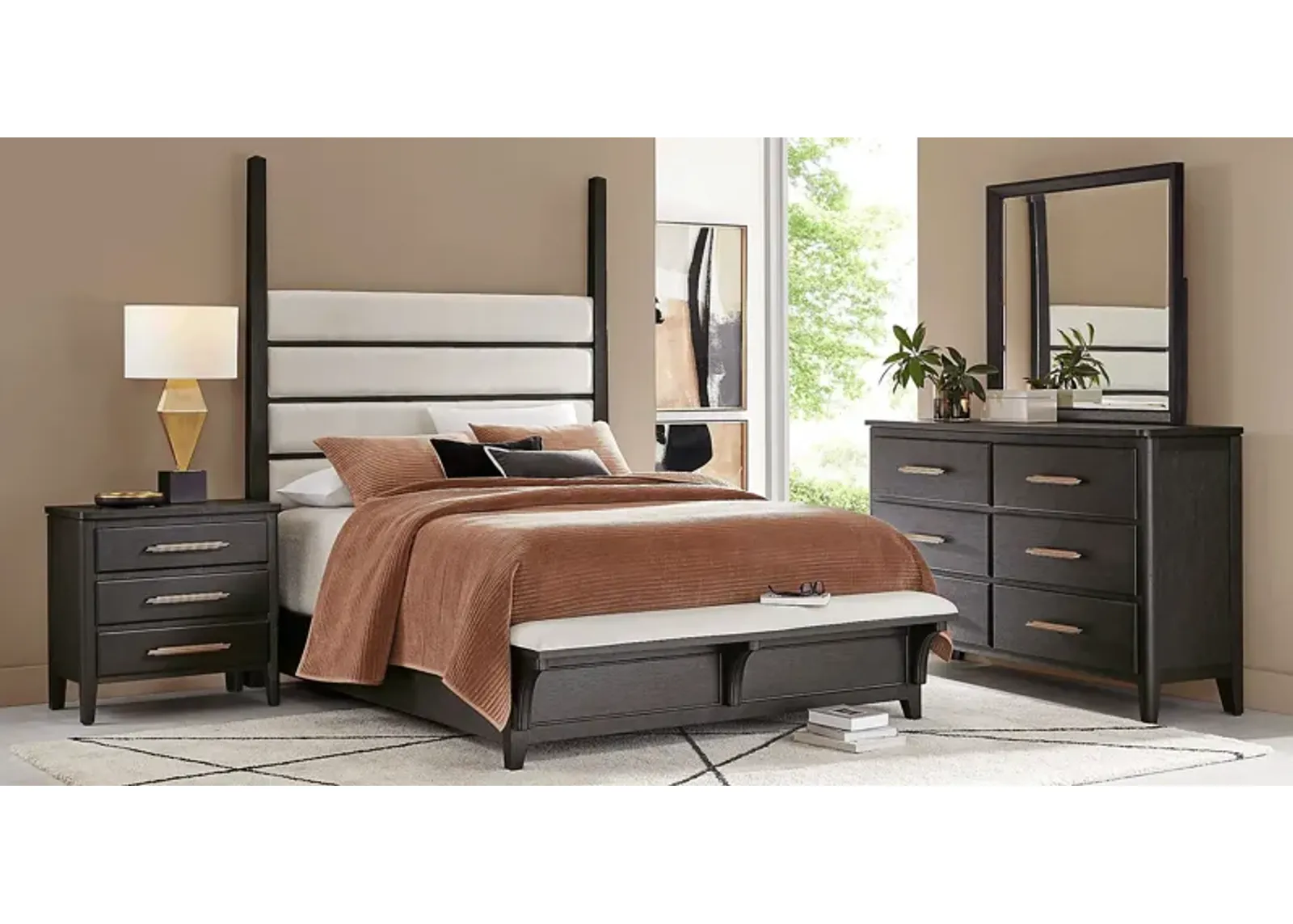 Copperline Black 5 Pc King Poster Bedroom with Bench