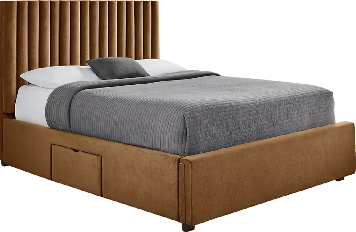 Belvedere Cognac 3 Pc Queen Upholstered Storage Bed