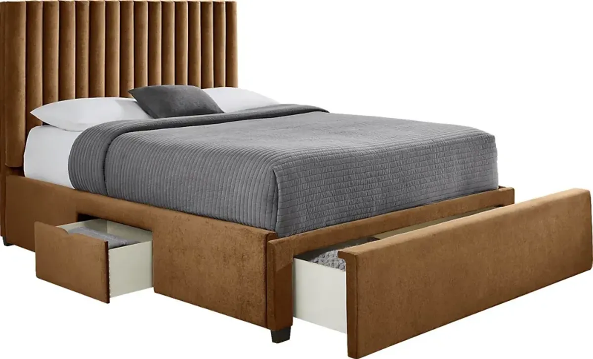 Belvedere Cognac 3 Pc Queen Upholstered Storage Bed