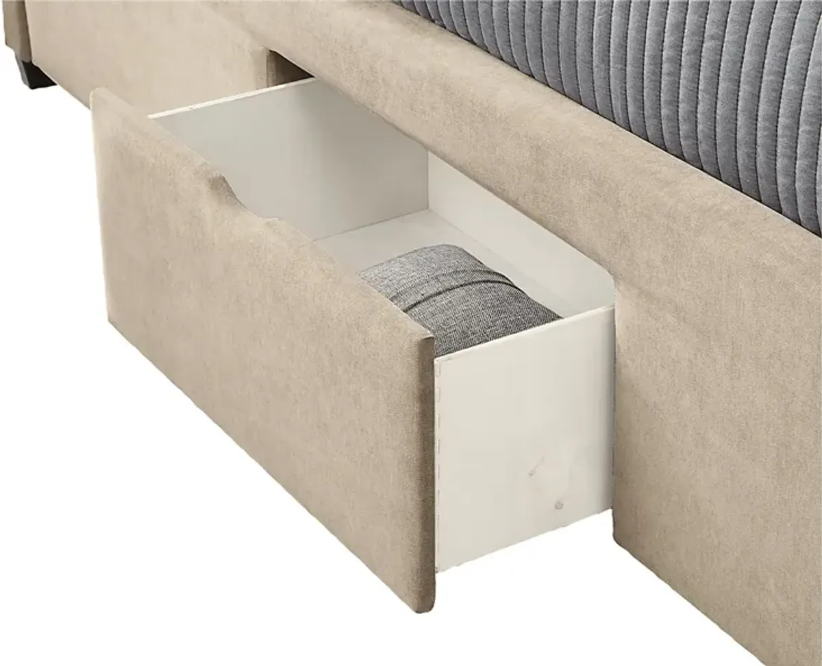 Belvedere Beige 3 Pc Queen Upholstered Storage Bed