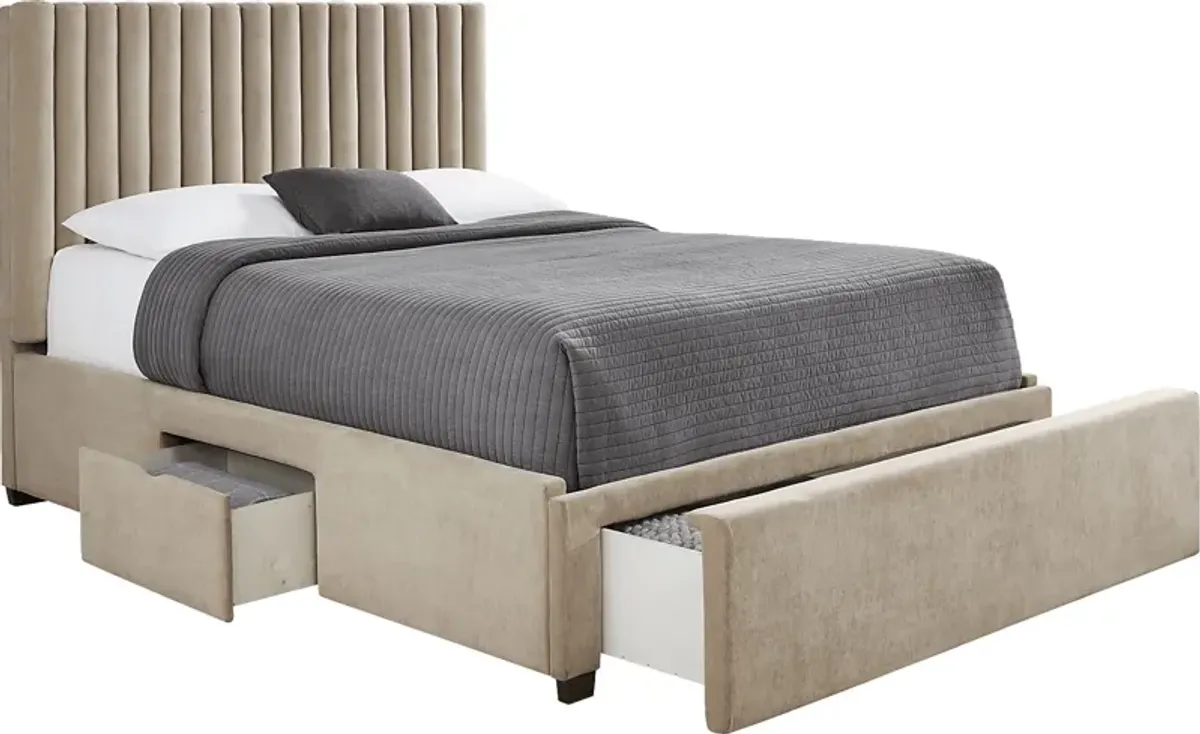 Belvedere Beige 3 Pc Queen Upholstered Storage Bed