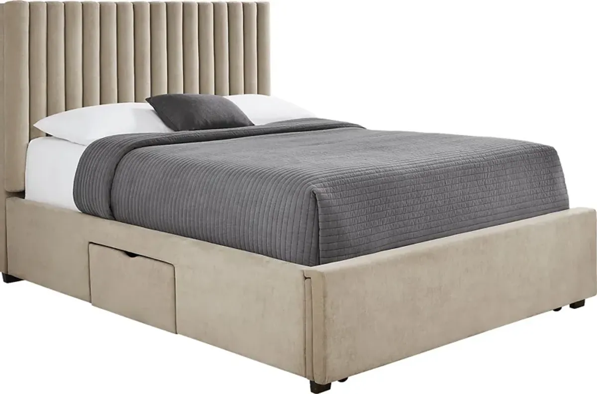 Belvedere Beige 3 Pc Queen Upholstered Storage Bed