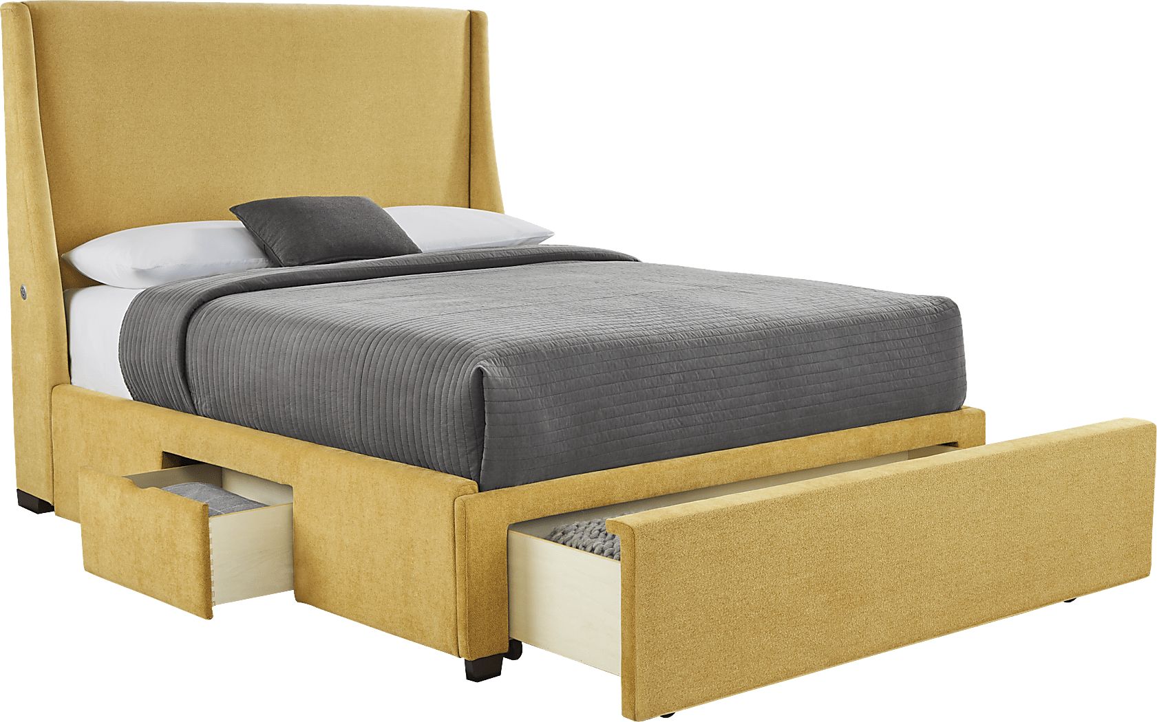 Beaufoy Yellow 3 Pc Queen Upholstered Complete Storage Bed
