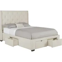 Alison Oatmeal 3 Pc Queen Upholstered Bed with 4 Drawer Storage