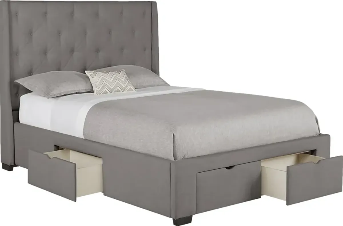 Alison Gray 3 Pc Queen Upholstered Bed with 4 Drawer Storage