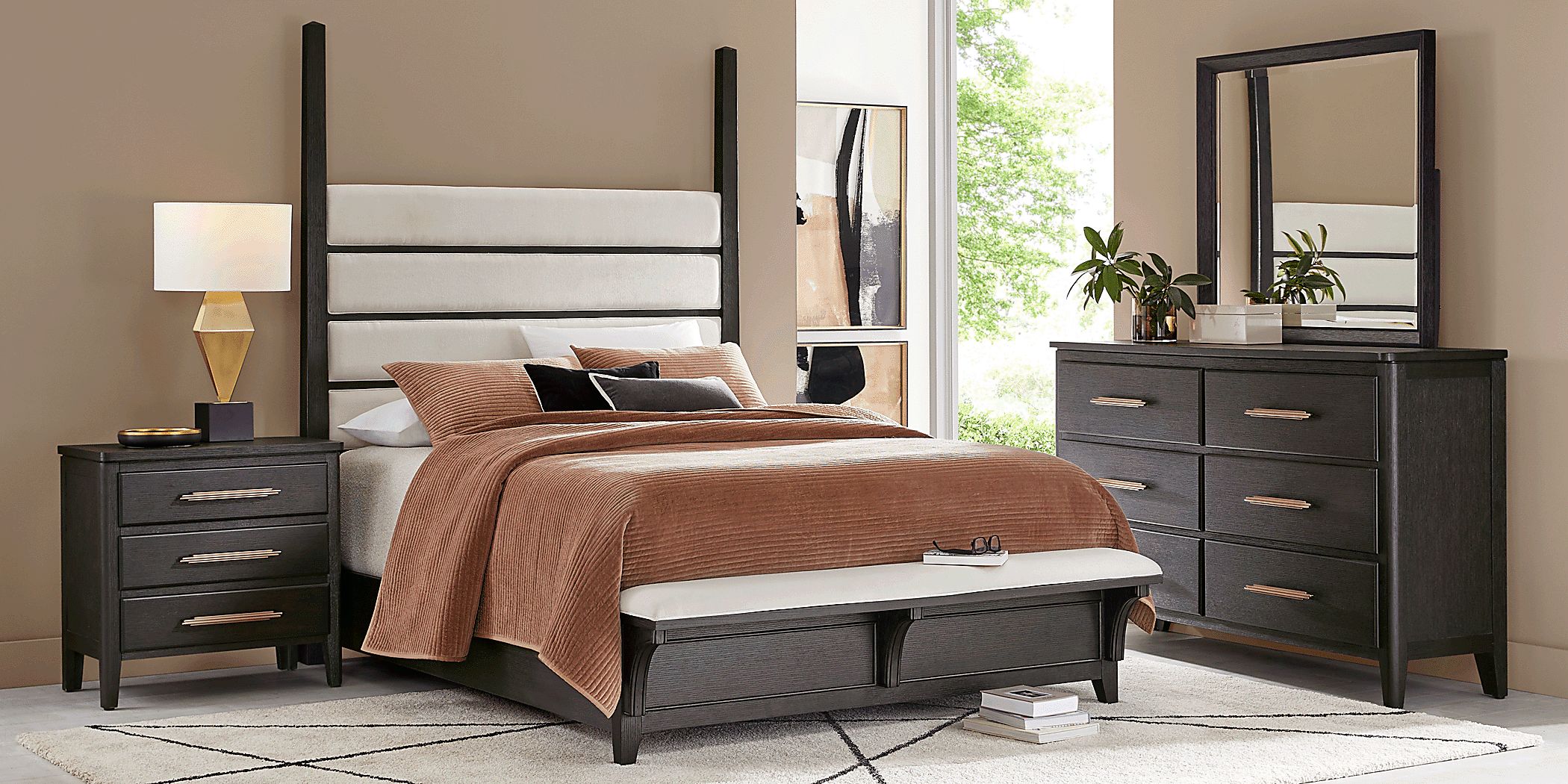 Copperline Black 3 Pc Queen Poster Bed with Bench