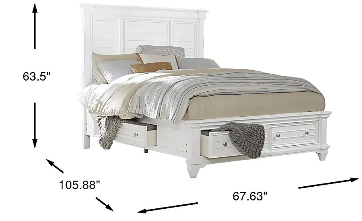 Hilton Head White 3 Pc Queen Panel Bed with Storage