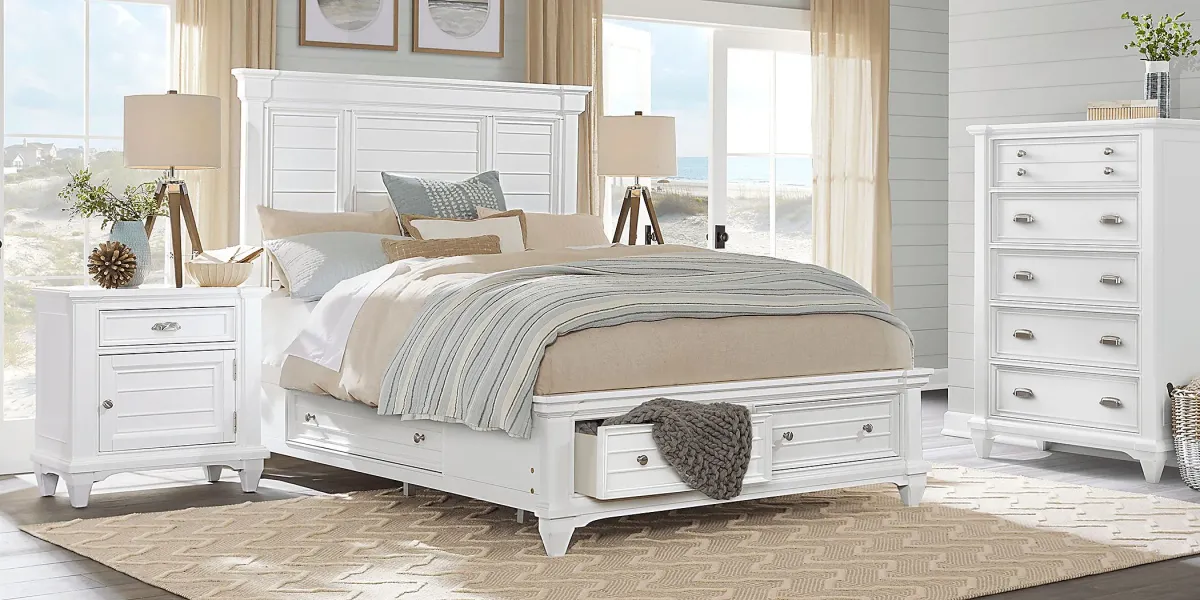 Hilton Head White 3 Pc Queen Panel Bed with Storage