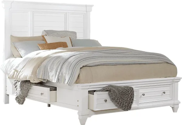 Hilton Head White 3 Pc Queen Panel Bed with Storage