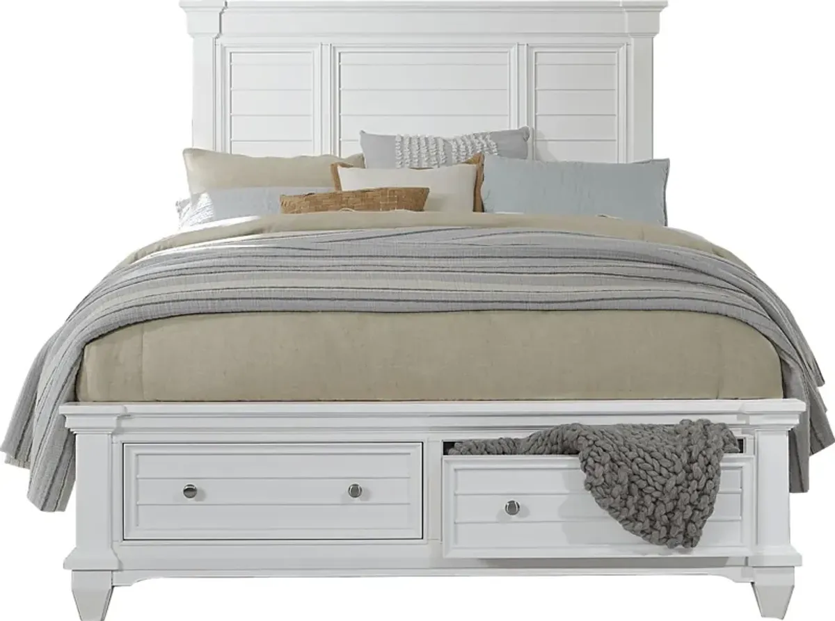 Hilton Head White 3 Pc Queen Panel Bed with Storage