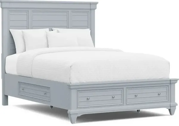Hilton Head Blue 3 Pc Queen Panel Bed with Storage
