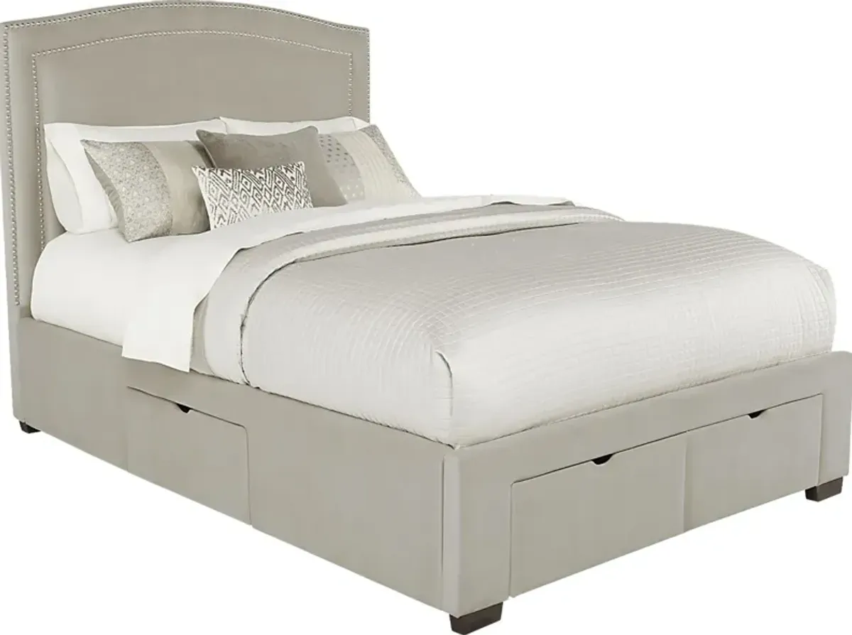 Loden Beige 3 Pc Queen Upholstered Bed with 4 Drawer Storage